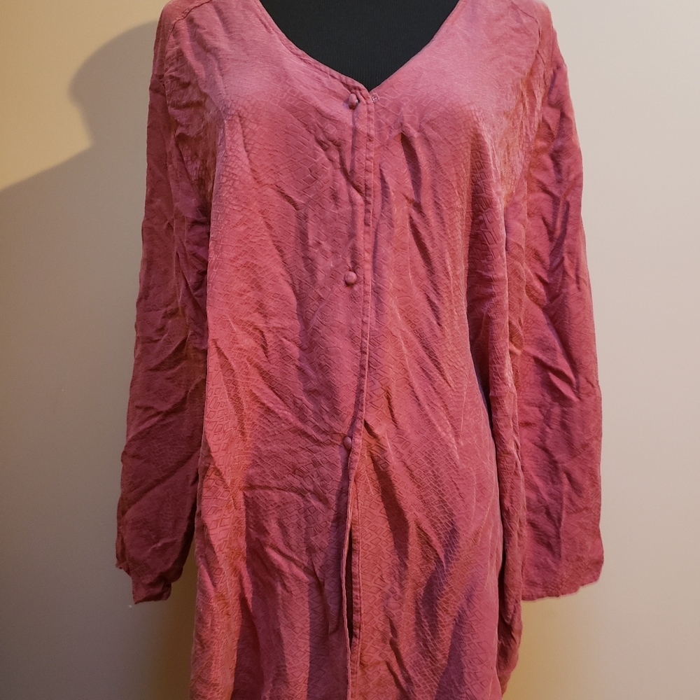 August Silk Long Sleeve Buttoned Night Shirt Medium